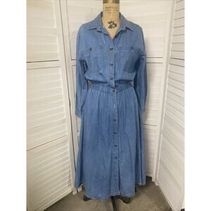 Vtg 80's/90's FADS Women's Long Sleeve Button Down Denim Jean Shirt Dress LRG